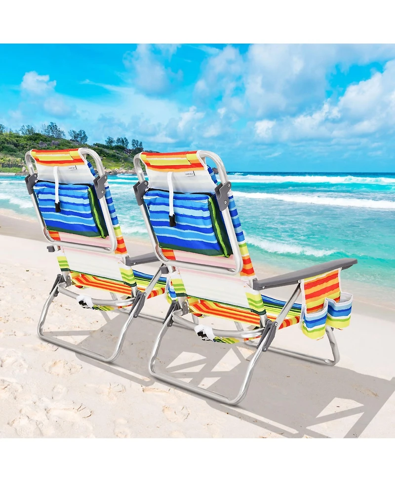 Gymax 4PCS Folding Backpack Beach Chair Reclining Camping Chair w/ Storage Bag Pattern