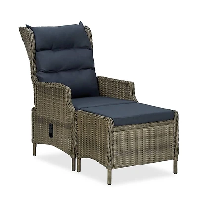 Reclining Patio Chair with Footstool Poly Rattan Brown