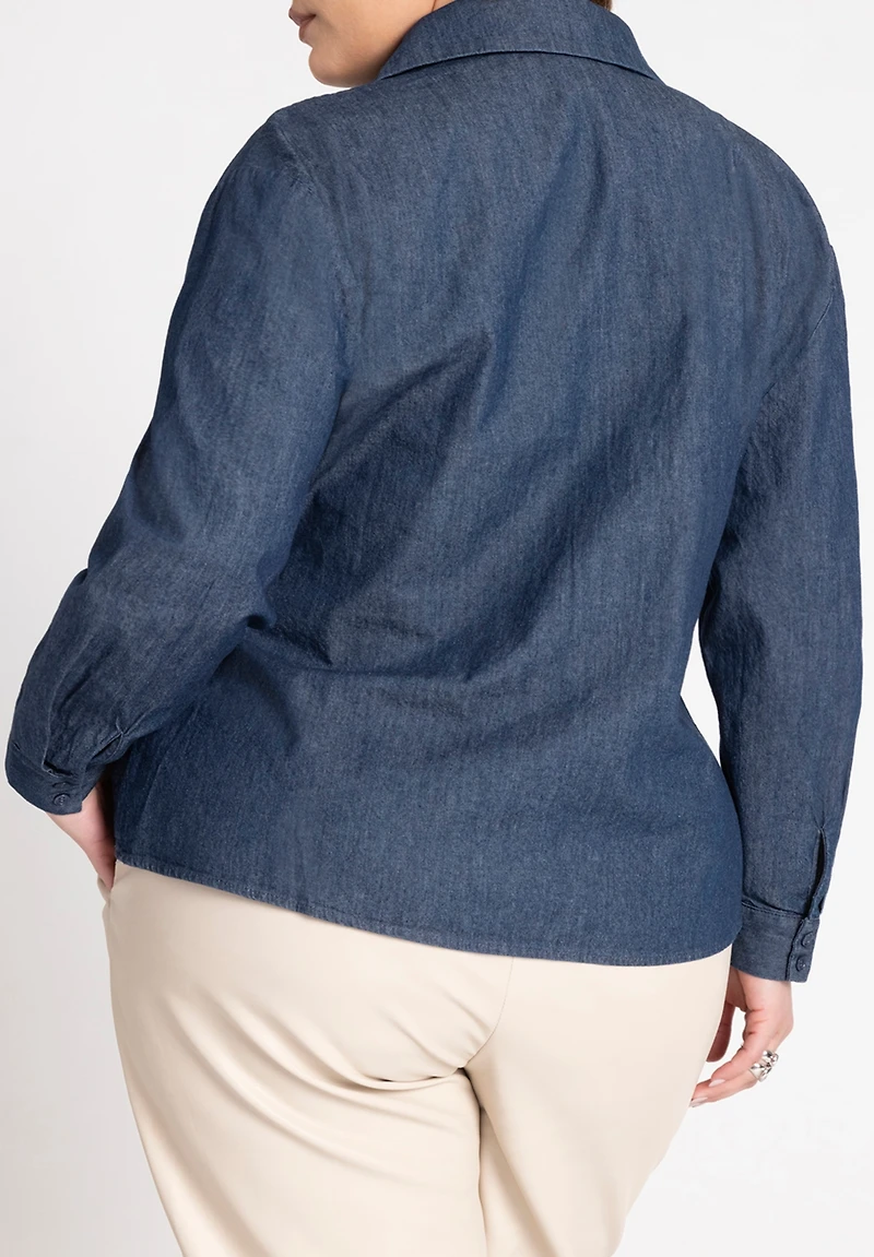 Eloquii Plus Tie Front Collared Blouse