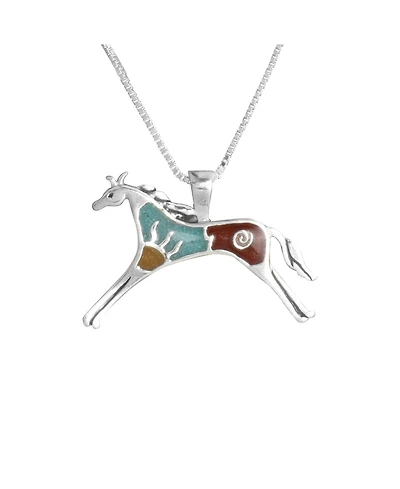 American West Jewelry Sterling Silver and Multi-Gemstone Inlay Horse Pendant Necklace, 18 Inches