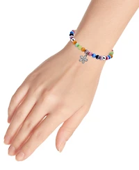 Giani Bernini Cubic Zirconia & Multicolor Catseye Flower Dangle Stretch Bracelet in Sterling Silver, Created for Macy's