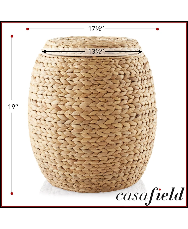 Casafield Round Storage Basket with Lid, Natural - Handwoven Water Hyacinth Hamper Organizer for Laundry, Blankets, Plants