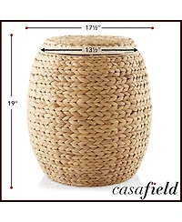 Casafield Round Storage Basket with Lid, Natural - Handwoven Water Hyacinth Hamper Organizer for Laundry, Blankets, Plants