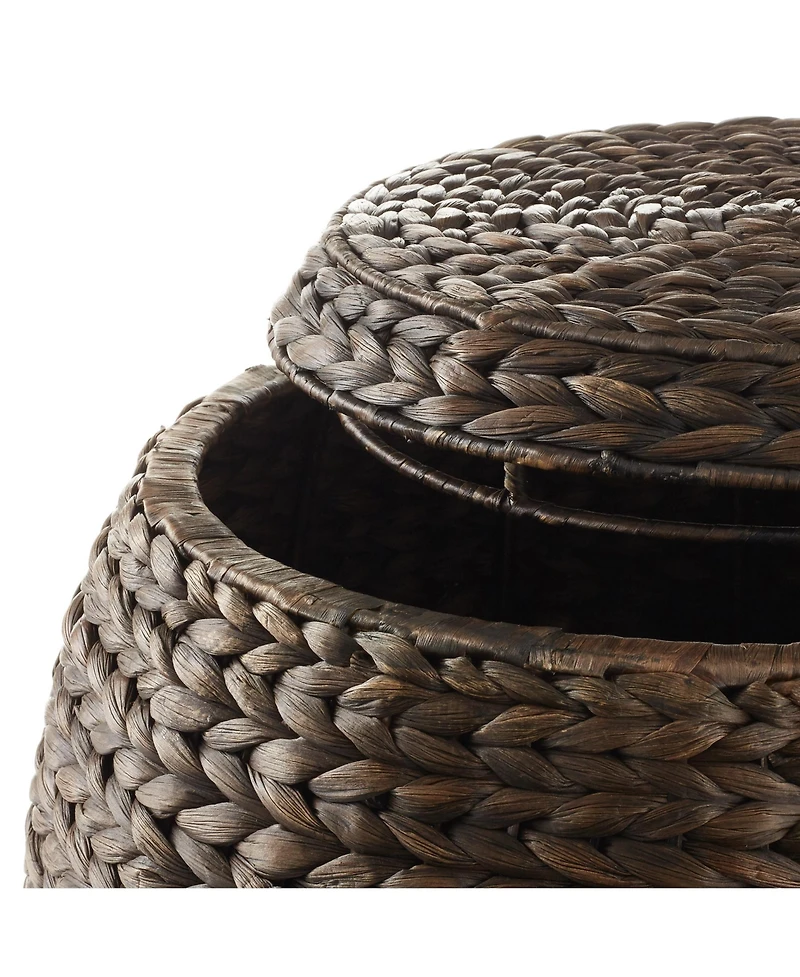 Casafield Round Storage Basket with Lid, Natural - Handwoven Water Hyacinth Hamper Organizer for Laundry, Blankets, Plants
