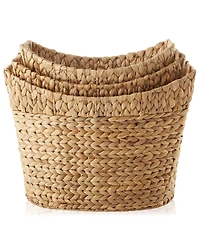 Casafield Set of 3 Oval Baskets with Handles - Natural, Water Hyacinth Woven Storage Totes for Blankets, Laundry, Bathroom, Bedroom, Living Room