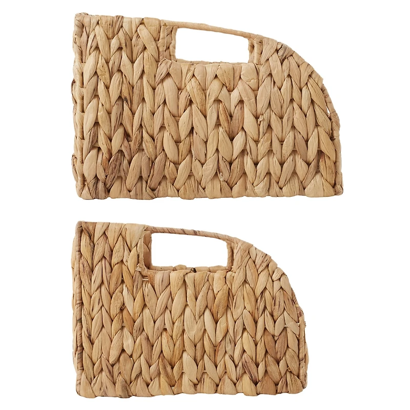 Casafield (Set of 2) Water Hyacinth Pantry Baskets with Handles - Natural, Medium and Large Size Woven Storage Baskets for Kitchen Shelves - Natural