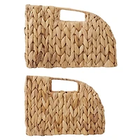 Casafield (Set of 2) Water Hyacinth Pantry Baskets with Handles - Natural, Medium and Large Size Woven Storage Baskets for Kitchen Shelves - Natural