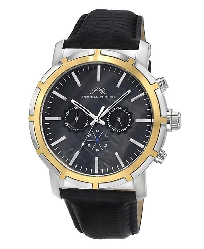 Porsamo Bleu Nyc Chrono Genuine Leather Two Tone & Black Men's Watch 1281DNYL