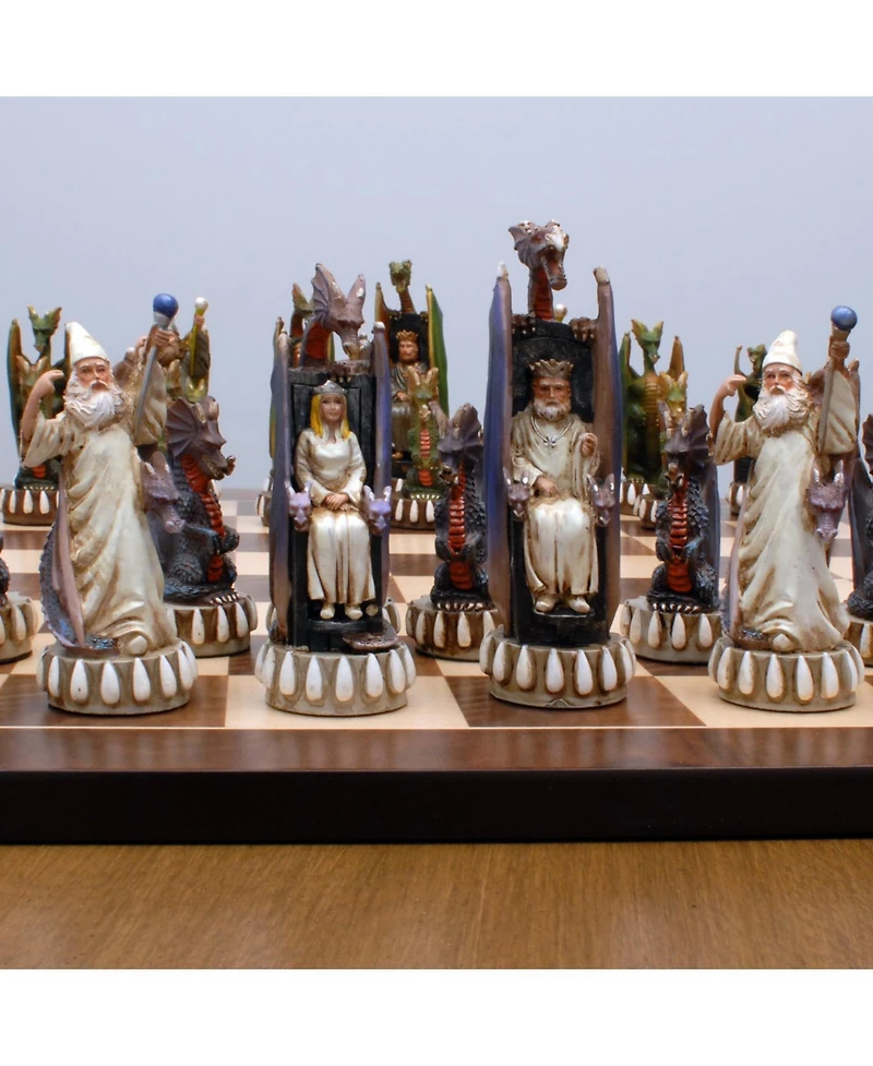 We Games Handpainted Dragon Chess Set, Walnut Root Board 21 in, 4.5 in King