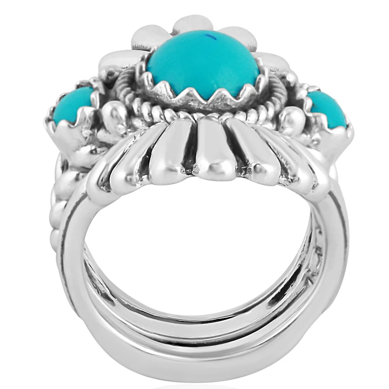 American West Jewelry Genuine Sleeping Beauty Turquoise Sterling Silver Crown Ring, Sizes 5-10