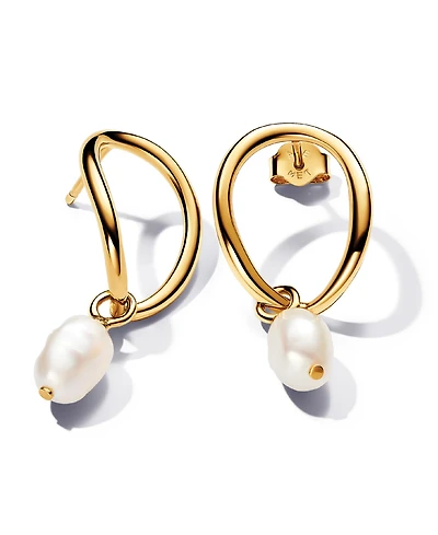 Pandora 14K Gold-Plated Shaped Circle Baroque Treated Freshwater Cultured Pearl Earrings