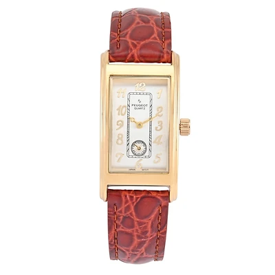 Peugeot Men's Gold Contour Case Remote Sweep Watch with Brown Leather Band