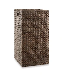 Casafield Laundry Hamper with Lid and Removable Liner Bag - Natural, Woven Water Hyacinth Square Basket for Clothes