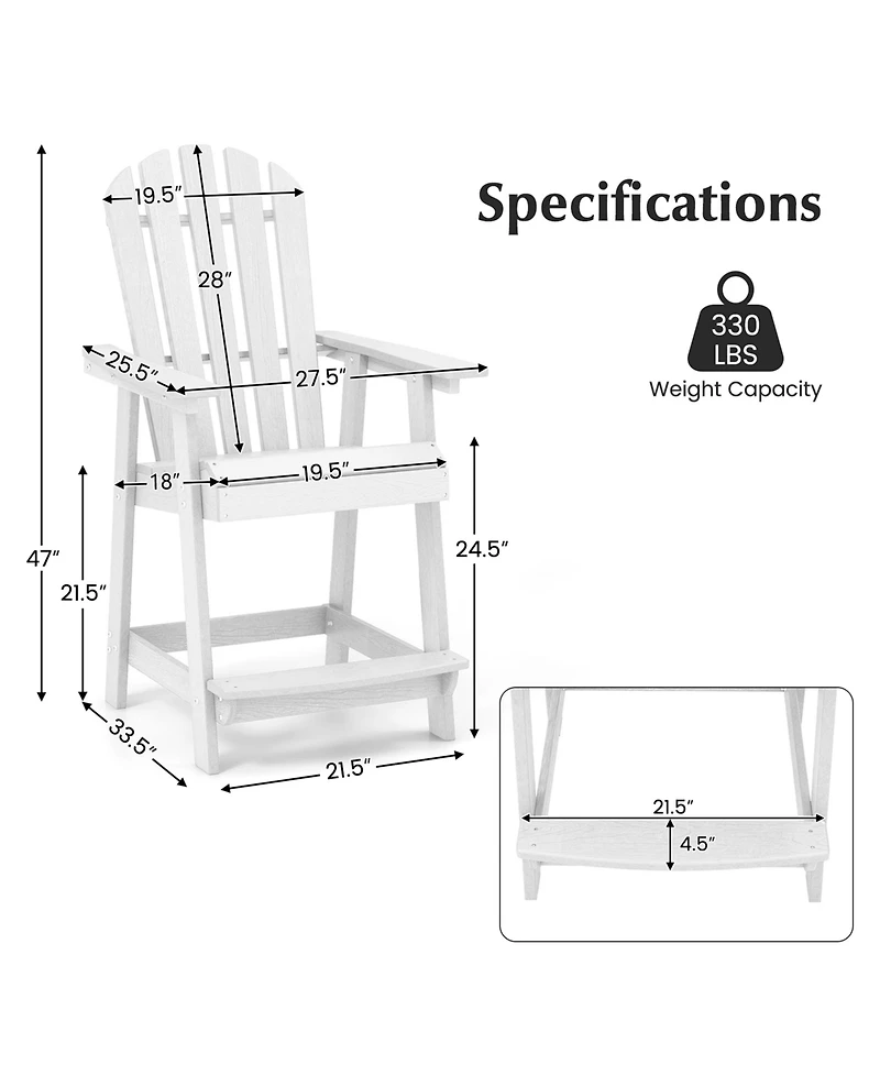 Costway 4 Pcs Tall Bar Stool Hdpe Patio Chair with Armrest Footrest Home Indoor Outdoor