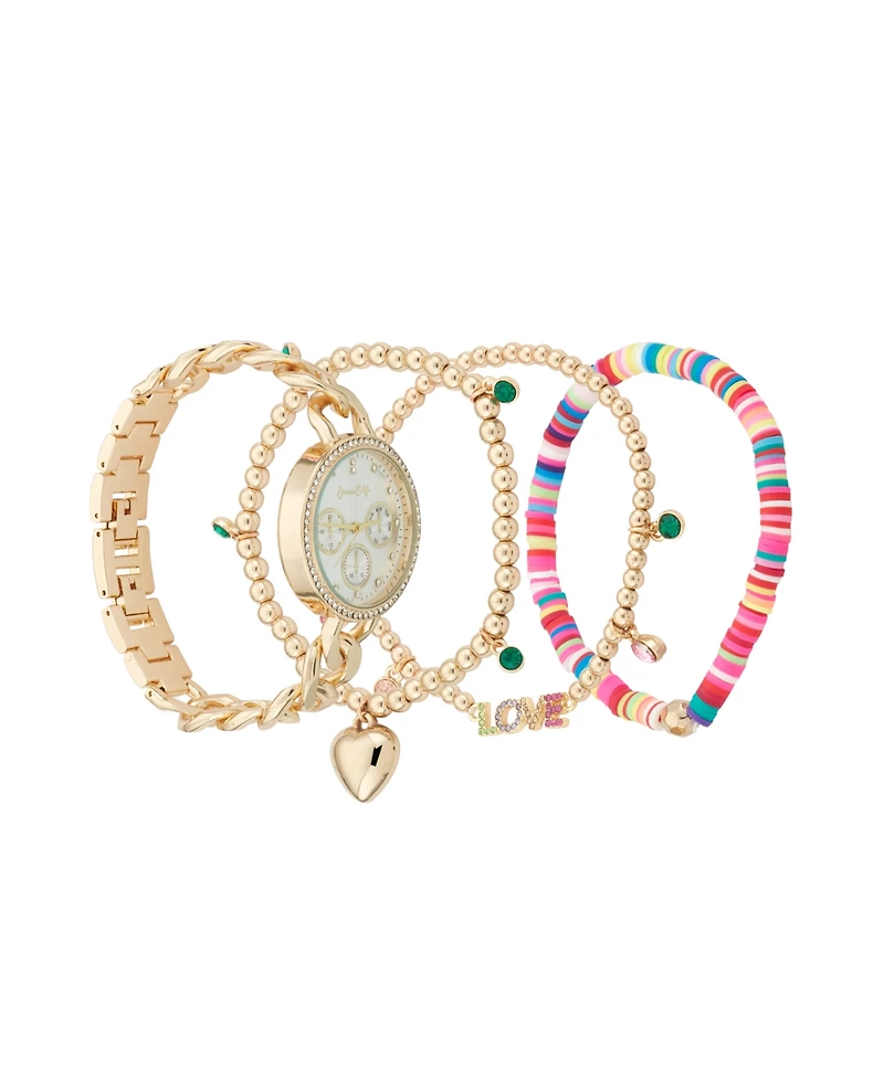 Jessica Carlyle Women's Inspirational Gold-Tone Metal Alloy Bracelet Watch 34mm Gift Set