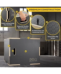 Philosophy Gym 3 in 1 Non-Slip Wood Plyo Box, 20" x 18" x 16", Gray, Jump Plyometric Box for Training and Conditioning