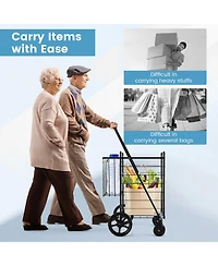 Sugift Folding Shopping Cart with Swiveling Wheels and Dual Storage Baskets