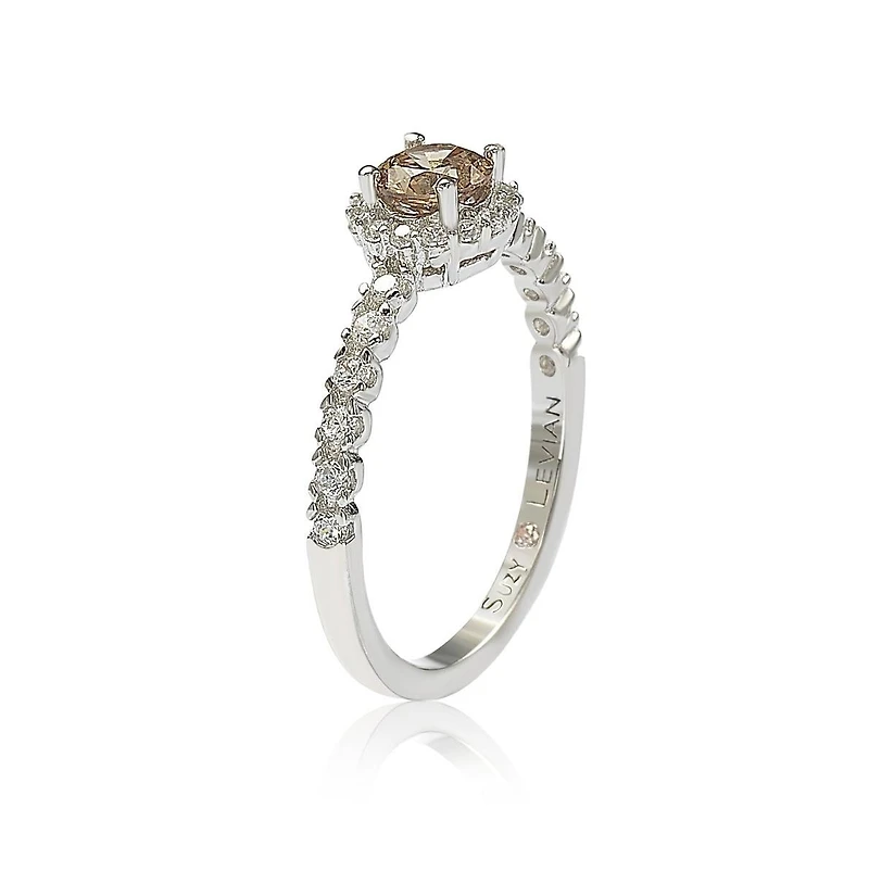 Suzy Levian Sterling Silver Cubic Zirconia Petite Brown Bridal Center Stone Ring