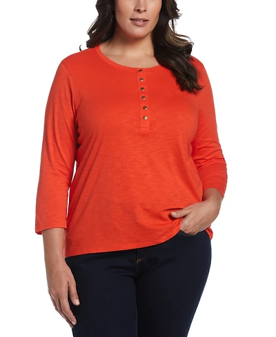 Ella Rafaella Plus Cotton 3/4 Sleeve Henley Top