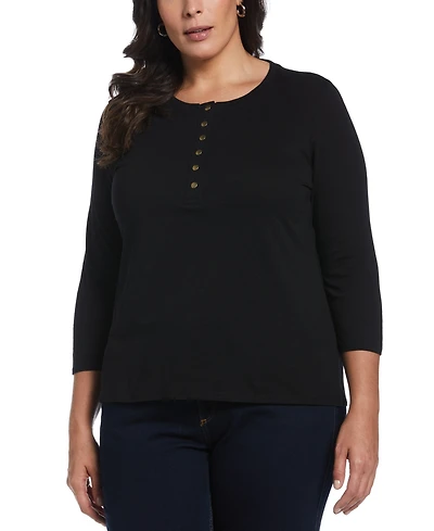 Ella Rafaella Plus Cotton 3/4 Sleeve Henley Top