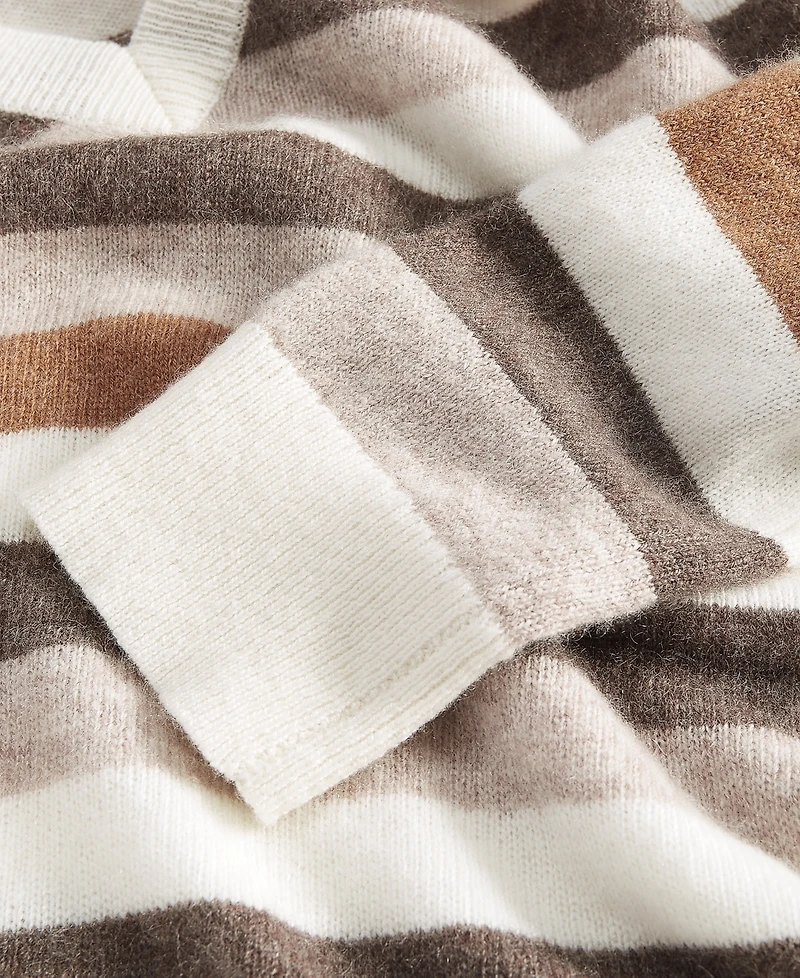 Charter Club Women's Striped 100% Cashmere V-Neck Sweater, Created for Macy's