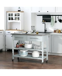 Homcom Kitchen Cart Rolling Trolley Shelves Drawers Cabinet Stainless Steel Top