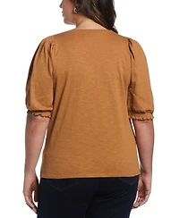Ella Rafaella Plus Size Cotton Smocked Elbow Sleeve Top