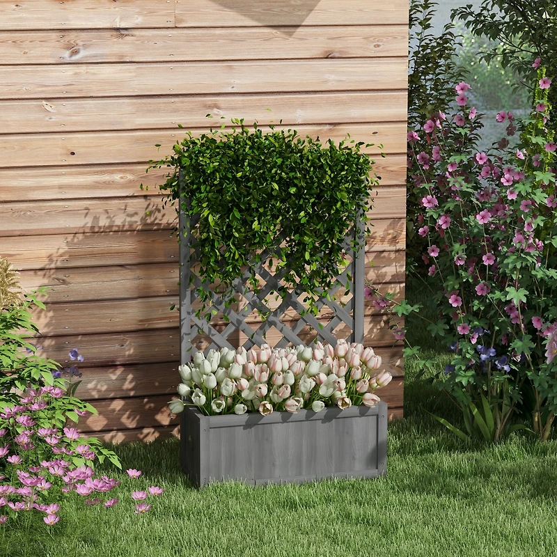 Outsunny 46" Wooden Raised Garden Bed with Trellis for Vegetables