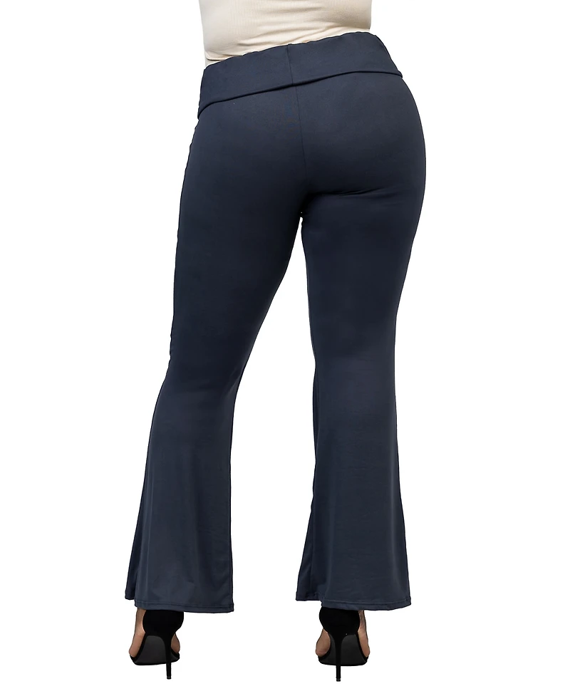 24seven Comfort Apparel Plus Bell Bottom Foldover Waist Pants