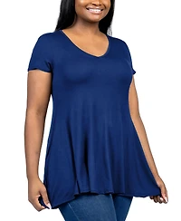 24seven Comfort Apparel Plus Short Sleeve V-Neck Tunic Top