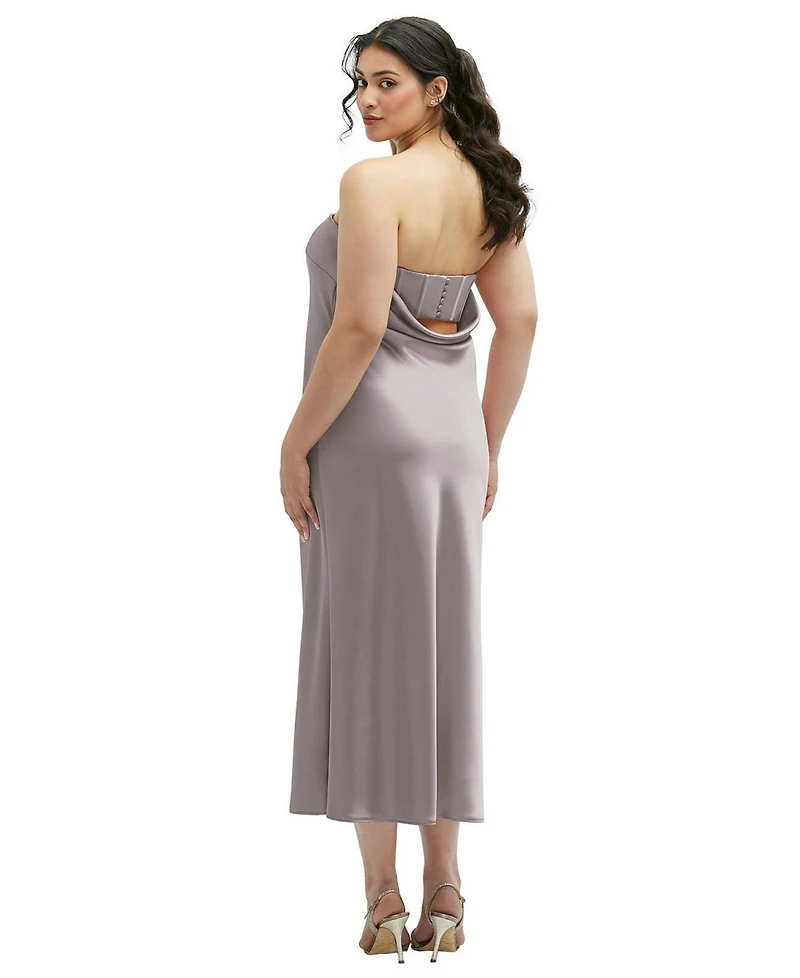 Strapless Midi Bias Column Dress with Peek-a-Boo Corset Back