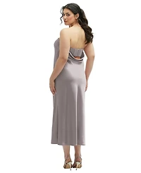 Strapless Midi Bias Column Dress with Peek-a-Boo Corset Back