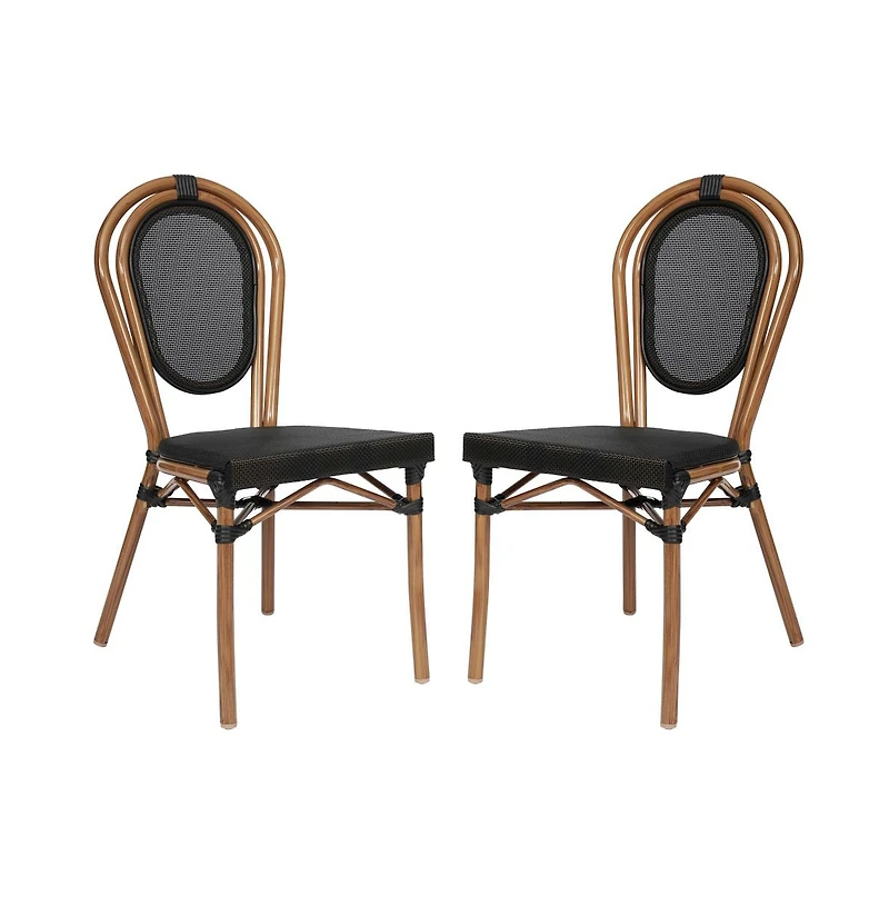 Merrick Lane Mael Set Of Two Stacking Thonet Bistro Style Chair With Textilene Seat And Bamboo Finished Metal Frame For Indoor/Outdoor Use