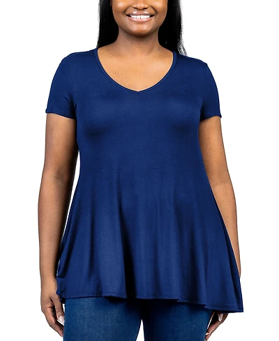 24seven Comfort Apparel Plus Short Sleeve V-Neck Tunic Top
