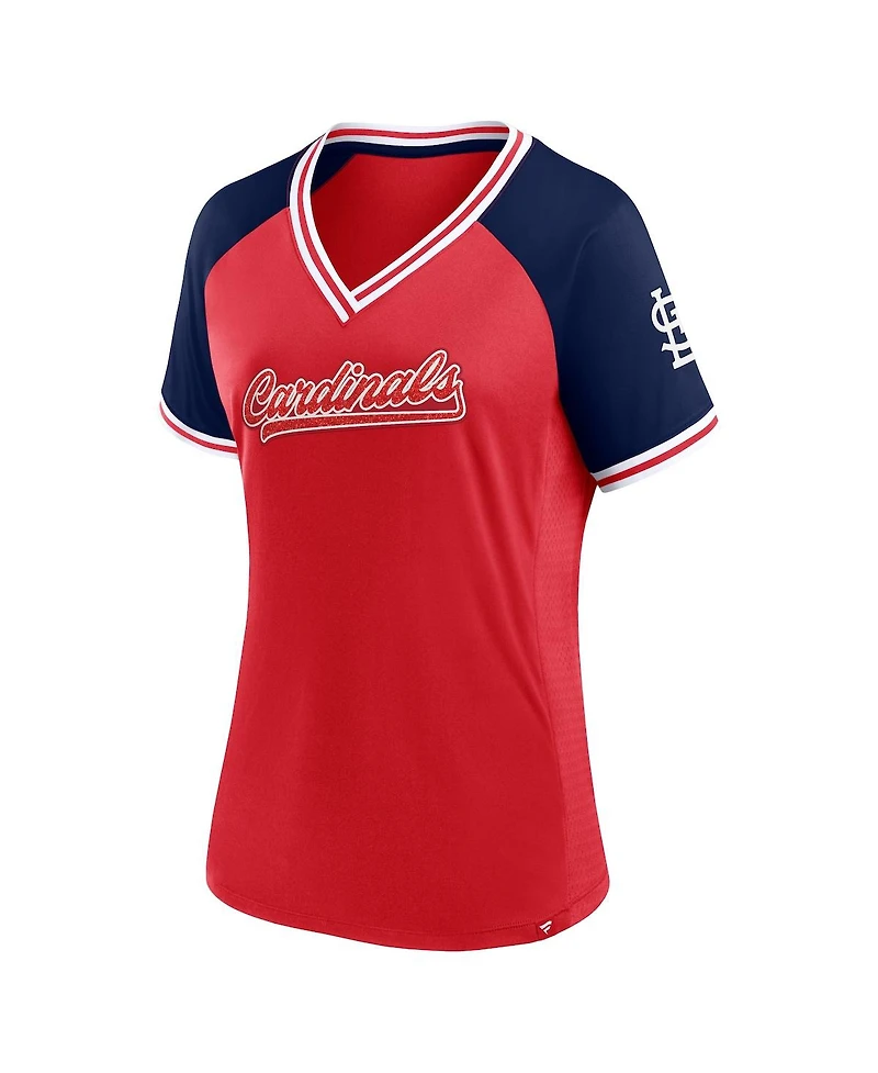 Fanatics Women's Red St. Louis Cardinals Glitz Glam League Diva Raglan V-Neck T-Shirt