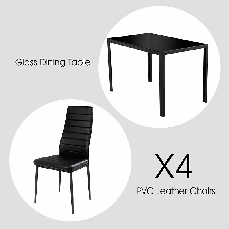 Sugift 5 Pieces Metal Frame and Glass Tabletop Dining Set