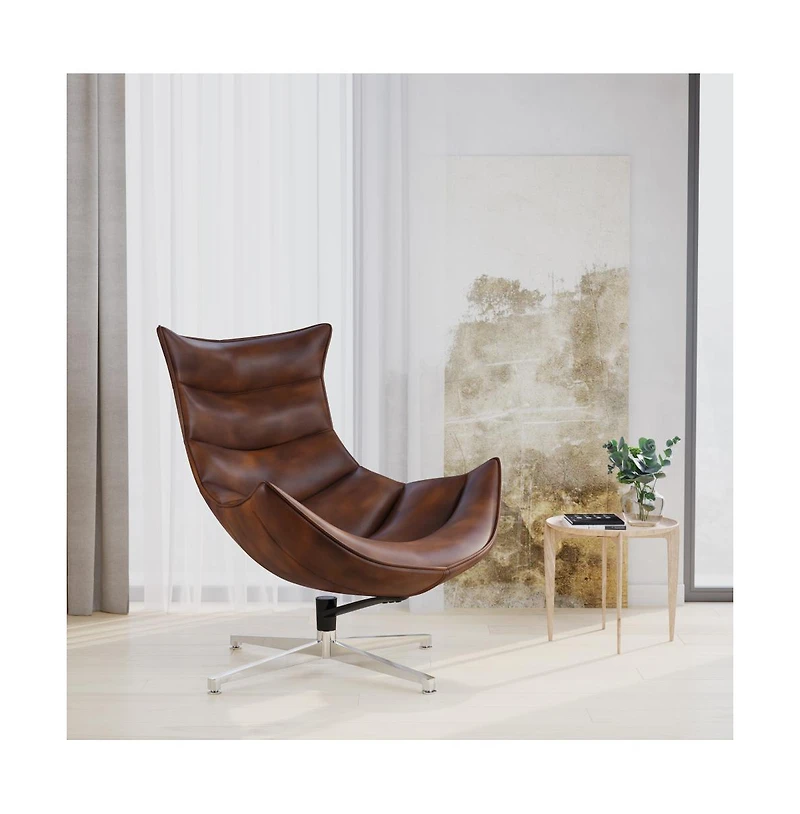 Merrick Lane Pavel Contoured Swivel Accent Chair With Crisscross Metal Base