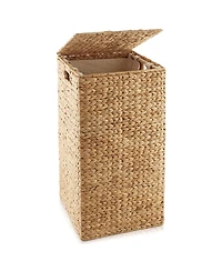 Casafield Laundry Hamper with Lid and Removable Liner Bag - Natural, Woven Water Hyacinth Square Laundry Basket for Clothes