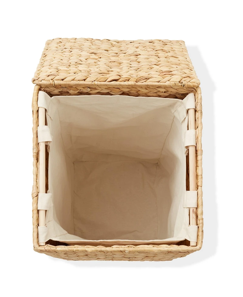 Casafield Laundry Hamper with Lid and Removable Liner Bag - Natural, Woven Water Hyacinth Square Laundry Basket for Clothes