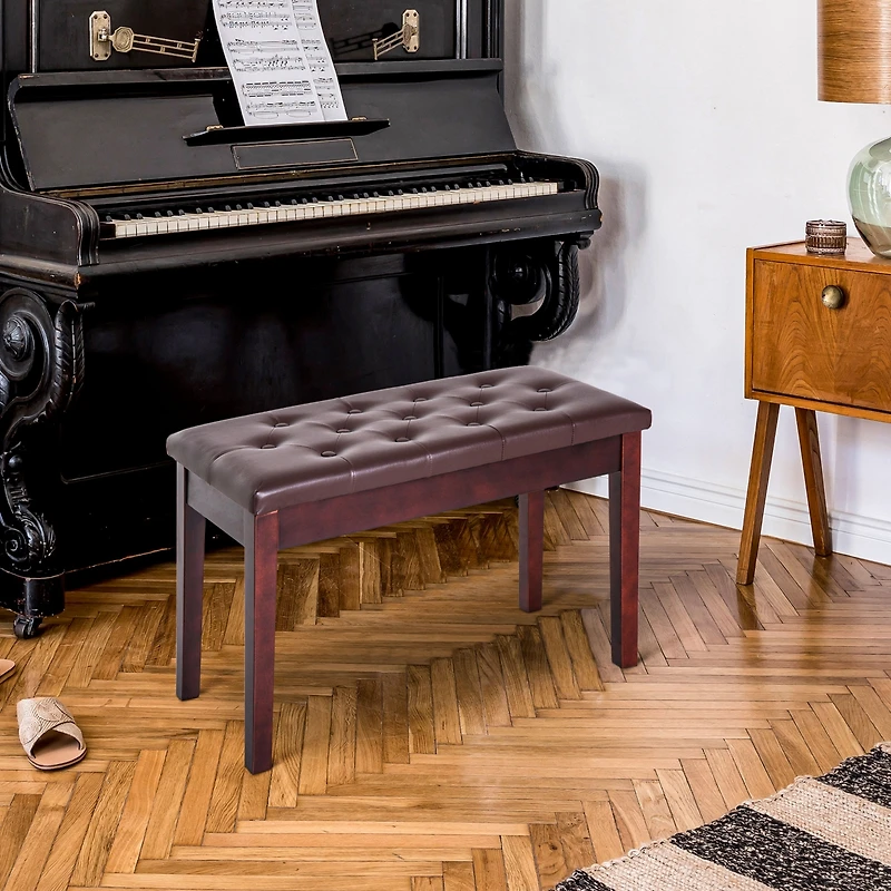 Homcom Pu Leather Piano Bench Padded Double Duet Storage Upholste Seat