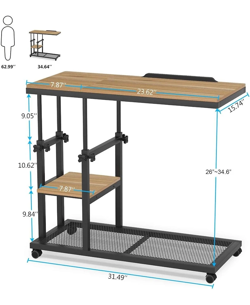 Tribesigns Height Adjustable C Table with Wheels, Mobile Couch Snack Side Table with Tiltable Drawing Board, Sofa Bedside Laptop Stand C Shaped Tv Tra