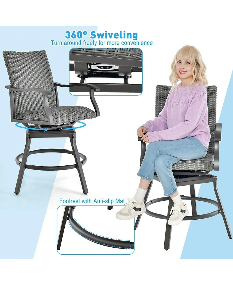 Sugift 2 Pieces Patio Swivel Bar Chair Set with Quick Dry 4D Air Fiber Cushion