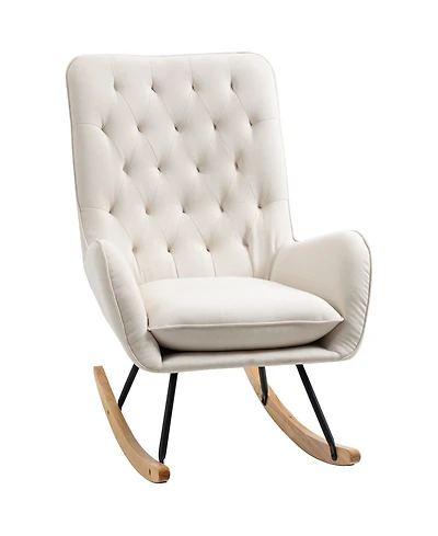 Homcom Traditional Rocking Armchair w/Tufted Back, & Thick Padding, Cream White