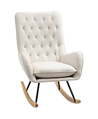 Homcom Traditional Rocking Armchair w/Tufted Back, & Thick Padding, Cream White