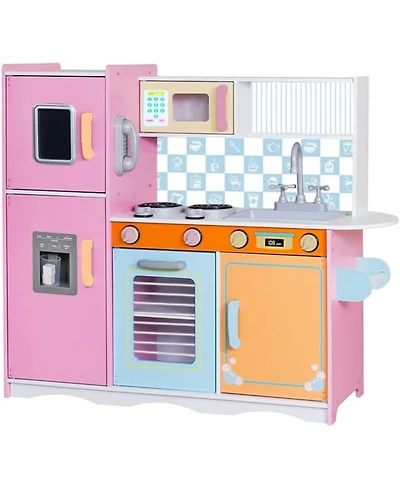 Lil' Jumbl Kids Kitchen Set, Wooden Pretend Play Kitchen - Pink Colorful