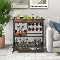Sugift 3-Tier Industrial Buffet Serving Cart with Wine Rack