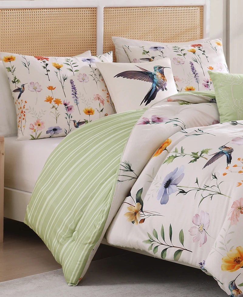 Bebejan Fresh Cut Flowers Bedding 200 Thread Count 100% Cotton Sateen 5 Piece Reversible King Comforter Set