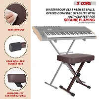 5 Core Keyboard Bench 3" Padded Cushioned Piano Stool Height Adjustable Guitar Seat Folding Portable