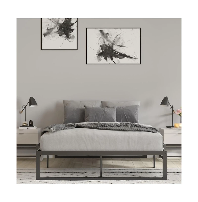 Merrick Lane Varallo 14 Inch Steel Bed Frame With Steel Slat Support For Any Mattress (No Box Spring Required)