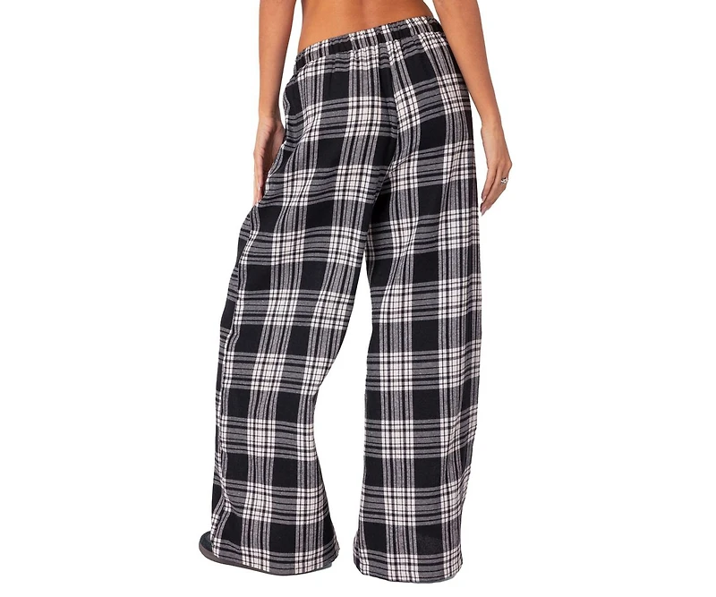 Edikted Women's Lounge Around Plaid Wide Leg Pants